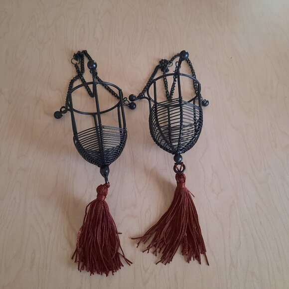 19th Century Ornate Tealight Hanging Lanterns - Wrought Iron, Set of 2 - Picture 1 of 12